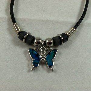 Beautiful Natural Abalone Paua Shell Butterfly Pendant Necklace